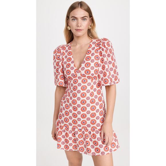 Rhode Womens Mariana Dress Floral Print V-Neck Short Sleeve Retro Fleur Size 12 - Picture 1 of 9